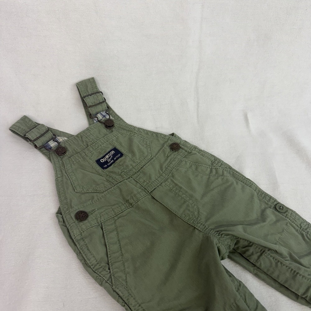 OshKosh B'gosh Cotton Green Overall One-Piece Outfit Sleeveless 3M Baby Snaps